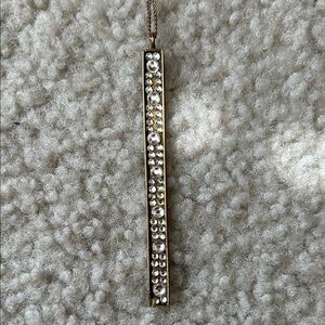 Anthropologie gold bar pendant necklace with clear crystals